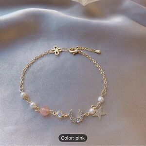 ✨🌙Elegant Gold and Pink Bracelet with Moon and Star Charms